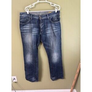 Jet Lag Jeans Men’s Wide‎ Leg 36x34 (36x32) Distressed Made In Italy Zip Up Dark